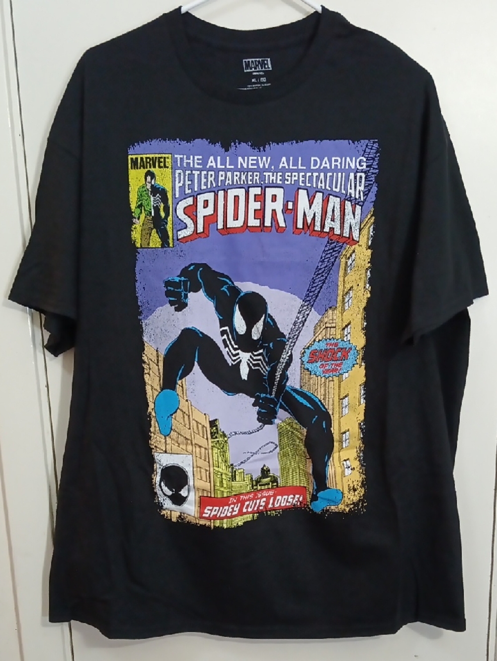 Marvel Spider-Man Black Graphic Tee with Purple & Blue Accents